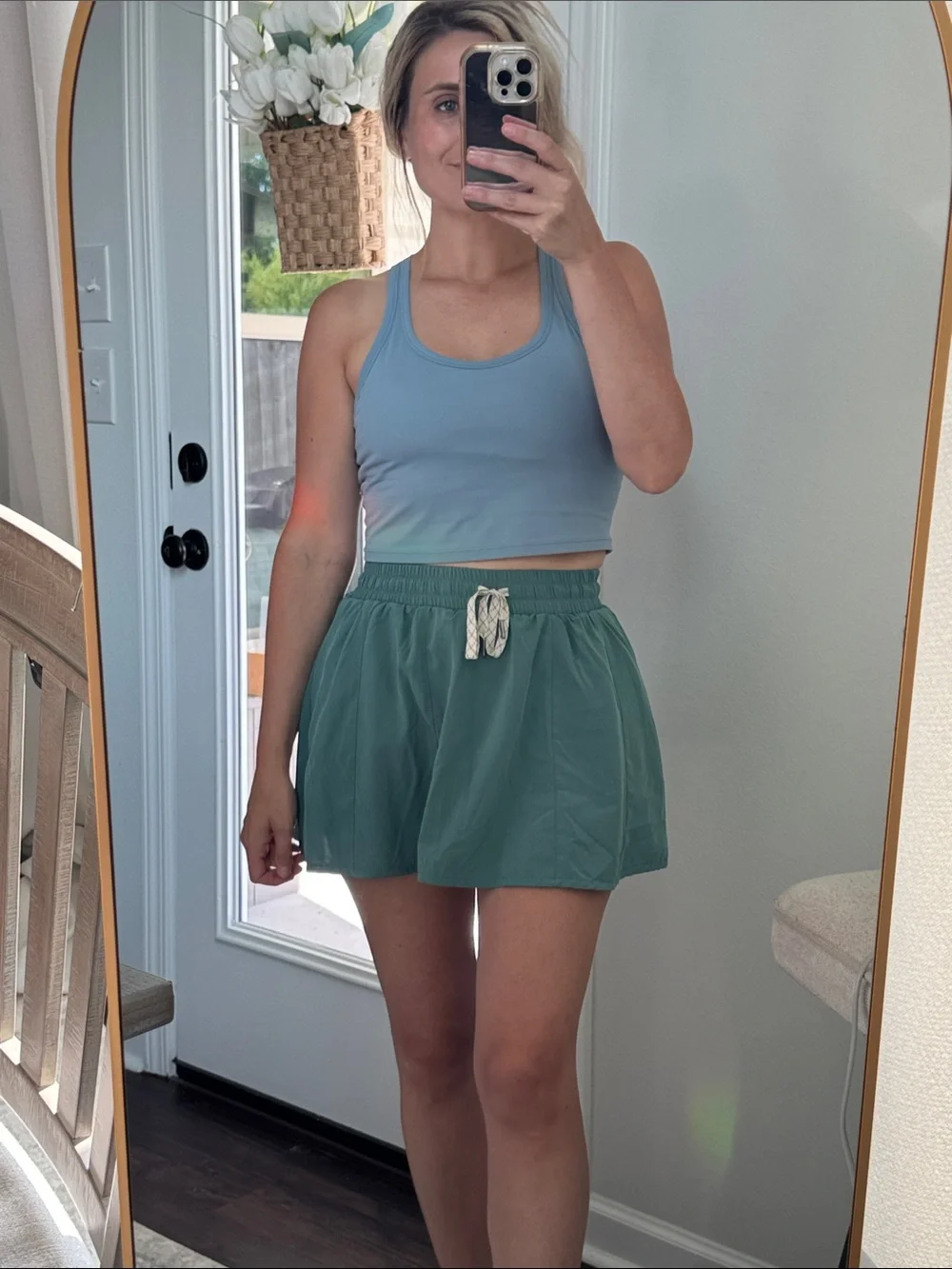 Green Athletic Skort with Drawstring - Picture 6 of 7